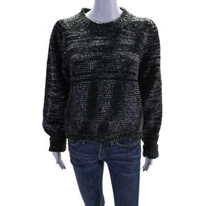 Allison Womens Long Sleeve Crewneck Striped Pullover Sweater Black Size M